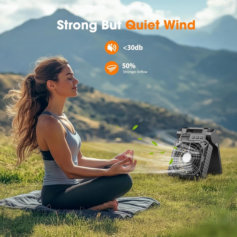 JINLICTE Solar Camping Fan with LED Lantern, 10400mAh 10W Solar Panel fan, Quiet Battery Operated Tent Fan for Picnic, Barbecue, Fishing, Travel - Image 3